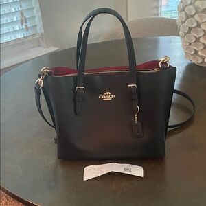 Coach Black Leather Tote with Gold Accents